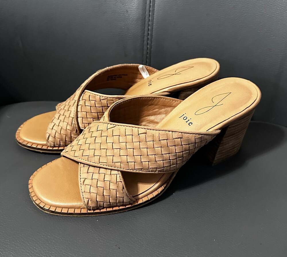 Joie Woven Leather Crisscross Block Heel Mules Size 7.5